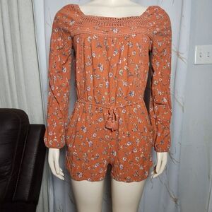 art class Orange Floral Long-Sleeve Romper